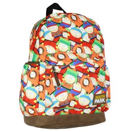 South Park Backpack TV Show Merch Cartman Kenny Kyle Stan Print 16" Travel School Book Bag with Laptop Tech Sleeve and Faux Leather Bottom