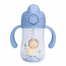 Little Rawr Baby's First Sippy Cup with Weighted Silicone Straw, Leak Proof, Spill Proof, Easy Grip Straw Cup for for Babies 6m+ to Toddlers, BPA Free, Dishwasher Safe, 11oz/320ml (Blue Lion)