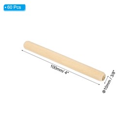 PATIKIL 3/8" x 4"(10 x 100mm) Wood Dowel Pins, 60 Pack Fluted Wooden Dowel Pin Beveled Groove Rods for Furniture Door Art Crafts Projects