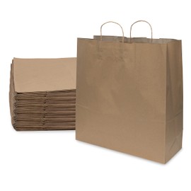 Brown Paper Bags with Handles - 18x7x18.75 Inch 50 Pack Extra Large Size Plain Kraft Paper Gift Bag for Small Business, Retail & Boutique Supplies, Gift Wrap, Party Favor Goody Bags, in Bulk