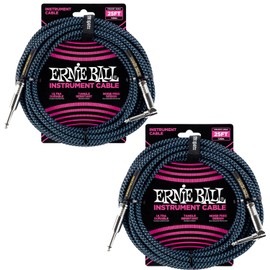 Ernie Ball Braided Instrument Cable Set Straight/Angle Length 25ft in Blue/Black (P06060) - Pack of 2