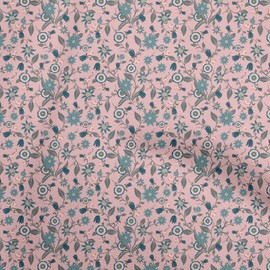 oneOone Cotton Flex Light Pink Fabric Asian Japanese Floral Fabric for Sewing Printed Craft Fabric by The Yard 40 Inch Wide