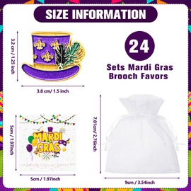 Yinkin 72 Pcs 24 Set Mardi Gras Lapel Pins with Cards and Festival Carnival Organza Bag Mardi Gras Party Favors for Women Girls Gift Parade Party Float Giveaways