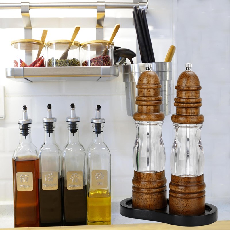 BINHAI Black Salt and Pepper Mill Tray, Pepper Grinder Wood