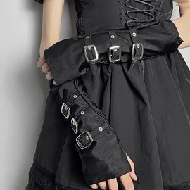 Abipong Culture Y2K Women's Black Half-Open Finger Metallic Dark Pink Rashguard Arm Sleeves Arm Sleeve Stud Fit + Abipong Retro Style 10ea