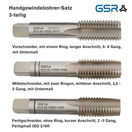 Professional Tap M16 Set HSSG 3 Pieces, Tap, Tap, Middle and Finishing Tap, Hand Tap Set, Metric M16