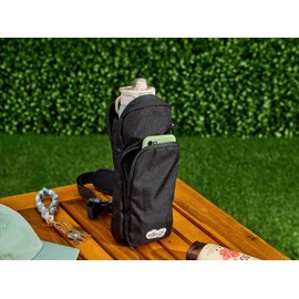 Ello Crossbody Sling Water Bottle Bag | Holds Bottles Up to 40oz | Hands-Free Bottle Carrier with Zippered Pockets, Adjustable Strap, and Drawstring Holder | Machine Washable | Black