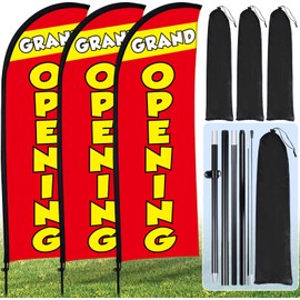 Buryeah 3 Sets Grand Opening Feather Flag Pole Kit 7ft Grand Opening Swooper Flags Banners Advertising Sign Pole Kit and Ground Stake and Portable Bag for Retail Store Outside Business Advertising
