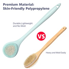 BEDELITE Back Bath Brush Long Handle for Shower of 2 - Soft Shower Brush for Men & Women,Back Brush Scrubber - 16.4" Long Skin Exfoliator for Bath Scrubber Body Brush（2 Pack, Blue & Ivory）