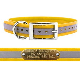 Outdoor Dog Supply's 1" Wide Reflective D Ring Dog Collar Strap with 3/4" Tag (18" Long, Reflective School Bus Yellow)