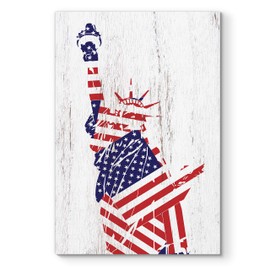 Renditions Gallery Canvas Patriotic Wall Art Paintings & Prints Flag Draped Liberty Statue Rustic Nationalistic Pride Canvas Wall Hanging Artwork for Bedroom Office Kitchen - 16"x20" LT25