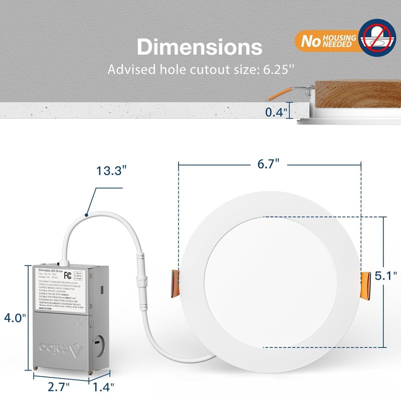 Amico 6 Pack 6 Inch 5CCT Ultra-Thin LED Recessed Ceiling