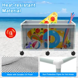 Extra Large Pool Storage Bin, 240 Gallon Pool Float Storage Organizer for Noodles, Toys, Floats and Balls, Outdoor Mesh Rolling Pool Noodle Storage Organizer Bin for Swimming Equipment