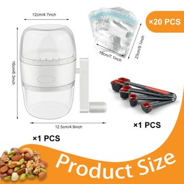 GZLCEU Manual Nut Mill, Small Nut Mill with Hand Crank with 20 Sealed Bags and 1 Measuring Spoon for Nut Almonds, Hazelnuts, Walnuts etc
