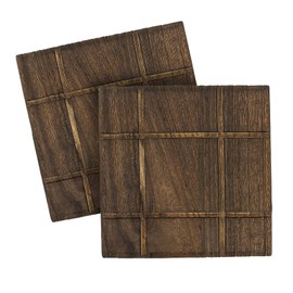 Pack of 2 Wooden Coasters, Square Pot Coasters, Wood, Pot Coasters, Heat Resistant Wood, Large, for Non-Slip, Insulation, Scratch Resistance, Decoration (19 x 19, Dark Brown)
