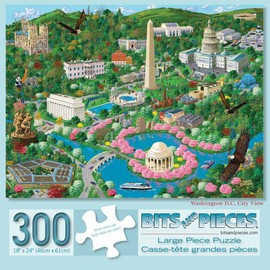 Bits and Pieces – Large 300 Piece Jigsaw Puzzle for Adults – Washington D.C. City View - US Capital Scene Jigsaw Puzzle by Artist Joseph Burgess, Completed Puzzle Size: 18" x 24"