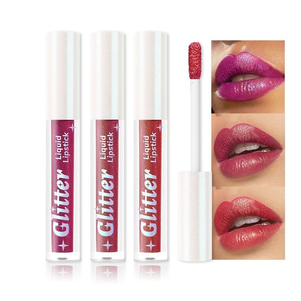 AMY'S DIARY 3Pcs Glitter Liquid Lipstick Set – Violet Purple,