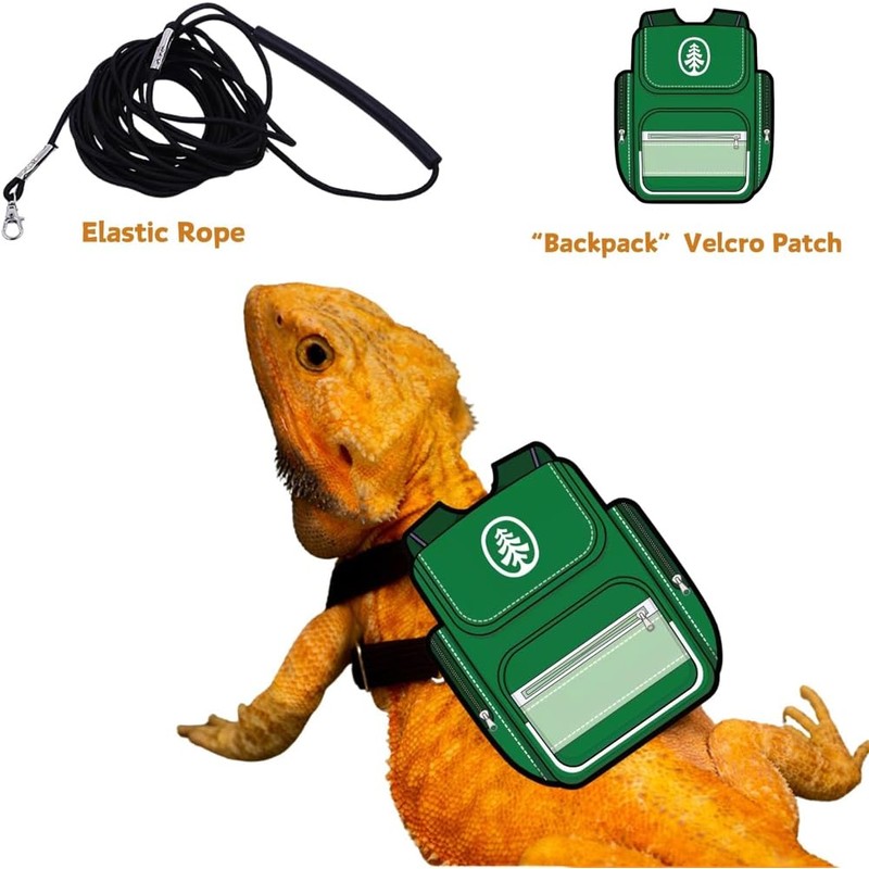 Bearded Dragon Harness Leash Soft Leather Harness with Backpack Velcro