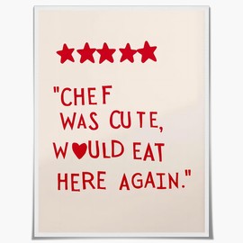 Lindo cartel de cinco estrellas, lona para pared, diseño de corazón, palabra, estética, decoración divertida de la habitación, cocina, cocinero, citas, minimalista, póster para decoración de pared, comedor, 12 x 16 pulgadas, sin marco