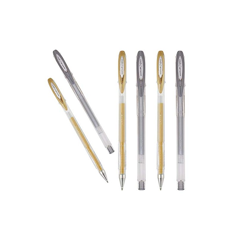 6 x Uni Ball Gold and Silver Colour Ultra-Smooth Metallic