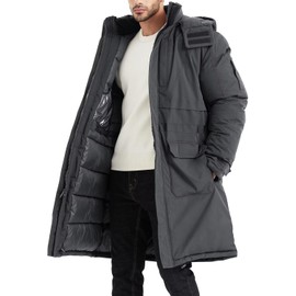 Rejork Men's Extra Long Parka Winter Coats Hooded Puffer Jacket Heavy Warm Water-resistant Outerwear Cold Weather Grey L