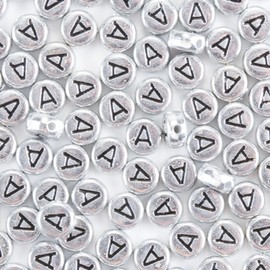 Yiizzxin 200Pcs Round Ancient Silver Letter A Beads,4x7mm Flat Vowel Letter-A Beads for Bracelets,Alphabet Beads for Jewelry Making DIY Necklaces Crafts Supply(Silver-A)
