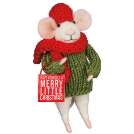 Primitives by Kathy Critter-Merry Little Mouse, 2.5x4.5 inches, Grey, Green, Red
