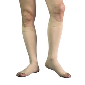 HBM 30-40 mmHg Compression Socks for Women & Men Open Toe Support Stocking for Varicose Veins Swelling Travel (Beige L )