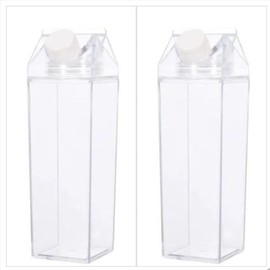 zaoalife Water Bottle, Set of 2 Plastic Cups, 500ML 17OZ Milk Carton, Sports Juice Box, Reusable Plastic Cups for Adults Boys and Girls