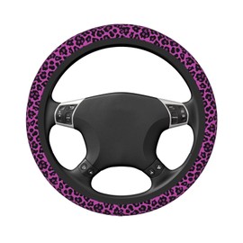 MAGIFUN Elastic Stretch Steering Wheel Cover Purple Pink Leopard Breathable Steering Wheel Covers Universal 15 Inch Car Accessories Anti-Slip Car Steering Wheel Protector for Women Girls