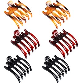 6 Pieces Plastic Non-slip Hair Claw Clips Glossy Prongs Claw Hair Clips Hairpin Clamp with Inner Teeth for Women Girls, 3 Classic Colors