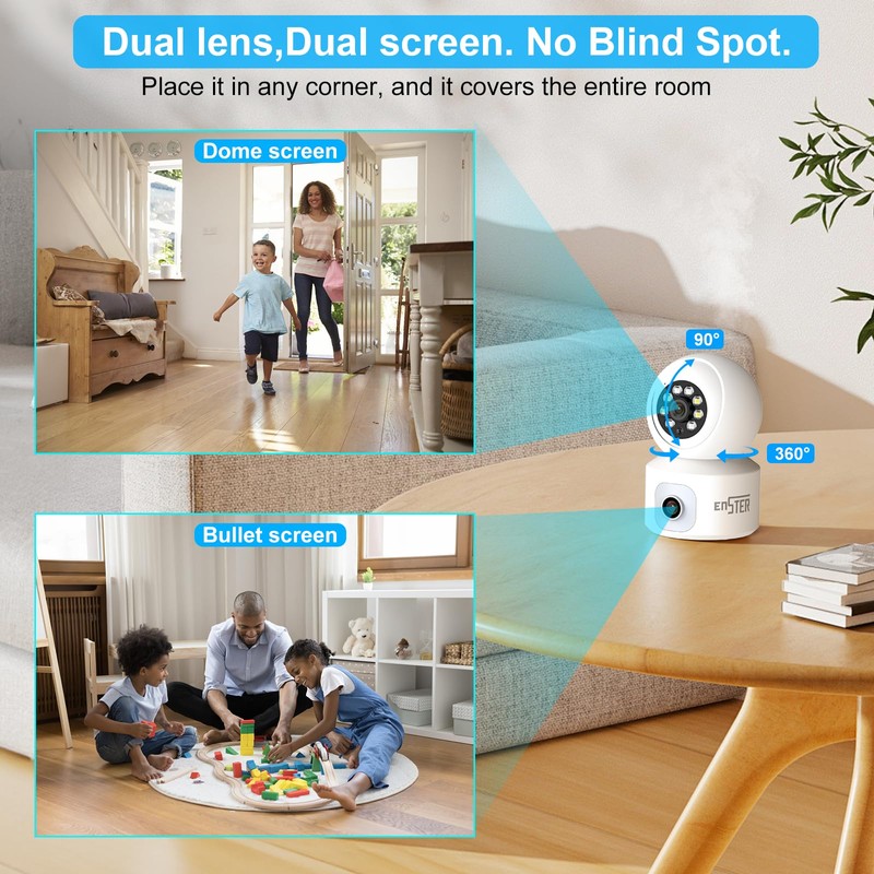 ENSTER Onvif Indoor Surveillance Camera WiFi with 2K Double Lens,