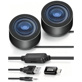 YANBORONSN MINI Computer Speaker for Desktop,6W 3.5MM Small PC Speaker,MINI Computer Speakers USB Power with USB C Adapter and Volume Control for Monitor,Laptop,Phone,MP3(1.3M)
