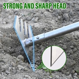 BARAYSTUS 4 in 1 Garden Tool Lengths Adjustable Garden Hoe Stainless Steel Blade Head Razor Sharp Garden Hoe Tool Heavy Duty for Loosening The Soil Weeding Digging Holes Length 56.3 Inch