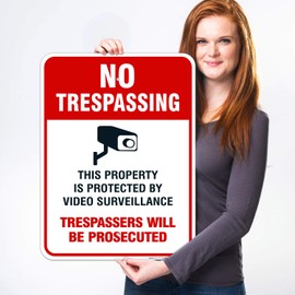 Video Surveillance No Trespassing Sign, CCTV Security Camera, 18x24 Inches, Rust Free .063 Aluminum, Fade Resistant, Easy Mounting, Indoor/Outdoor Use, Made in USA