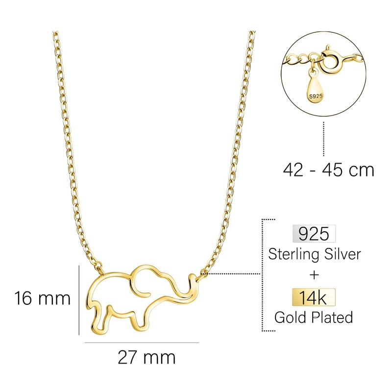 Sofia Milani - Women's Necklace 925 Silver Elephant Pendant, Gold,