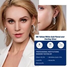 Moissanite Hoop Earrings for Women Moissanite Earrings 30/50MM Lab Created Diamond Hoop Earrings 18K White Gold Plated Sterling Silver Large Thin Huggie Earrings Lightweight Oval Hoop Earrings