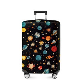 ANNA QUEEN Space Exploration Luggage Cover, Colorful Planets & Stars Design, Stretchable, Washable Travel Protector for 18-32 Inch Suitcases