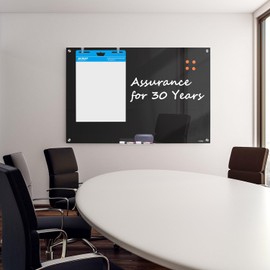 Dry Erase Board Black Magnetic Glass Whiteboard, TANKEE Modern Large Frameless Tempered Glass White Board for Wall, Office, School, Home, 36” x 24”, 3' x 2' White Board
