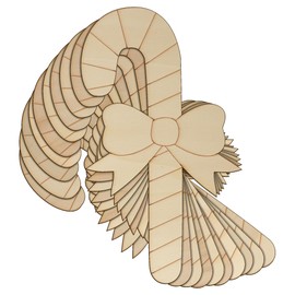 10x Wooden Christmas Candy Cane with Bow Craft Shapes 3mm Plywood Xmas(20 x 12cm,No Hole)