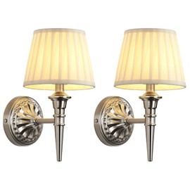 KDG Cordless Wall Sconces Set of 2, Small Wireless 5200mAh Rechargeable Battery Fabric LED Wall Lamps, Portables Lightings for Wall Painting, Living Room, Bedroom, Hallway, Gifts, Night Light (Nickel)