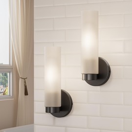 TETOTE Black Wall Sconces Set of Two Modern Bathroom Wall Light Fixtures Farmhouse Wall Lights with Frosted Glass Shade for Mirror Bedroom Living Room