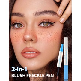 Jutqut Freckle Blush Pen, 2 in 1 Dark Brown Freckle Stamp Coral Orange Liquid Blush for Natural Lifelike Sunkissed Makeup, Waterproof Long Lasting Quick Dry Fake Freck Tint Pen, Freckles Tattoo,02