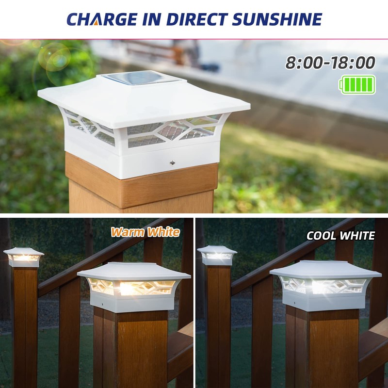 APONUO 4x4 Solar Post Cap Lights, 6 Pack 2-Modes Bright