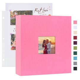 Mublalbum 8.5x11 Inch DIY Scrapbook Photo Album with 40 Plastic Sleeves 80 Pages Top-Loading Protectors, Linen Cover 3-Ring Binder for Baby Wedding Travel and DIY Projects (Pink)