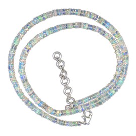 Myhealingworld Natural White Base Ethiopian Opal Gemstone Beads 16 Inch Beaded Necklace with Additional 2 inch 92.5 Sterling Silver Extension. Bead Size Varies from 2mm to 5mm.
