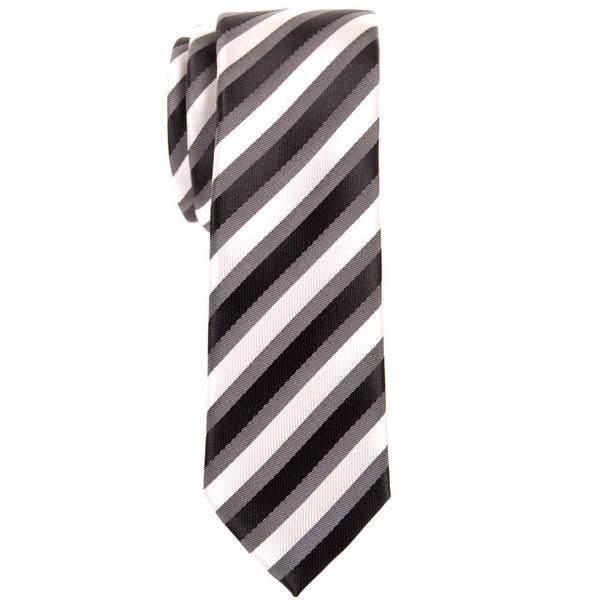 Retreez Retro Three-Color Striped Woven Microfiber Skinny Tie - Black,