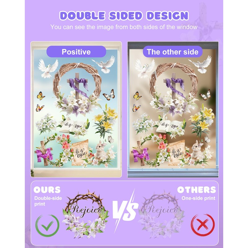 JMHACHY Easter Window Clings Decorations - 9 Sheets Easter Cross