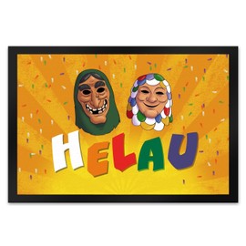 speecheese Helau Mainzer Fancy Dress Door Mat XL in 40 x 60 cm with Costume Masks to Welcome Jecks and Fools to Carnival and Ring in the Fifth Season