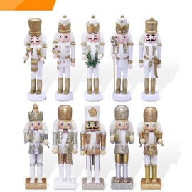 Jolik 10 PCS Christmas Nutcracker Ornament Set-Gold and Silver Glittered Christmas Soldier, Nutcracker Figures with Opening Mouths Christmas Decorations for Xmas Tree, Table Decor